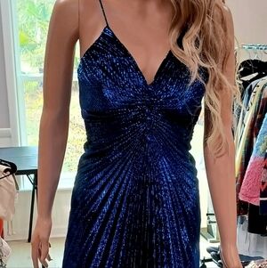 Midnight Blue Sparkle Midi Dress with V-Neck